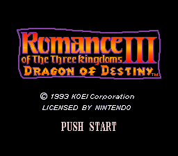 Romance of the Three Kingdoms III - Dragon of Destiny Title Screen
